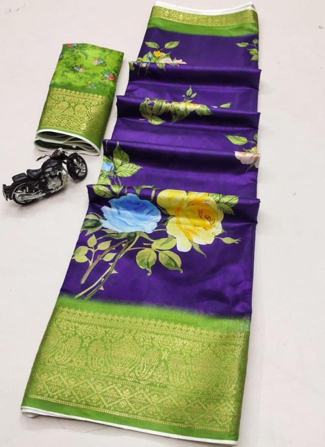 Pure Dola Silk Purple Festival Wear Batik Print Saree